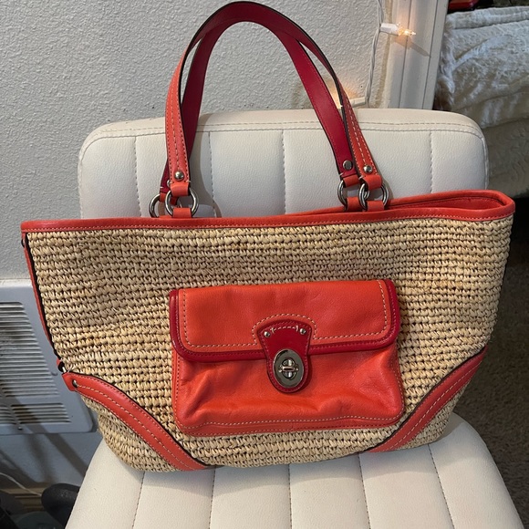 Coach Straw/Wicker Tote Bag/Purse - Picture 1 of 5